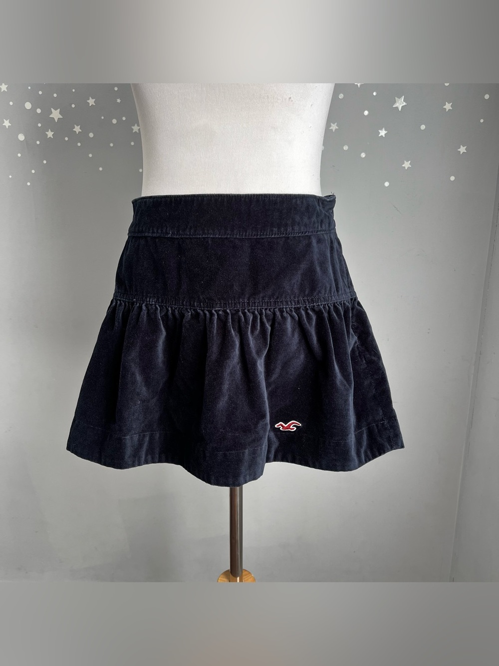 Hollister Navy Blue Velvet Mini Skirt Low Rise Pleated Y2K Juniors 9